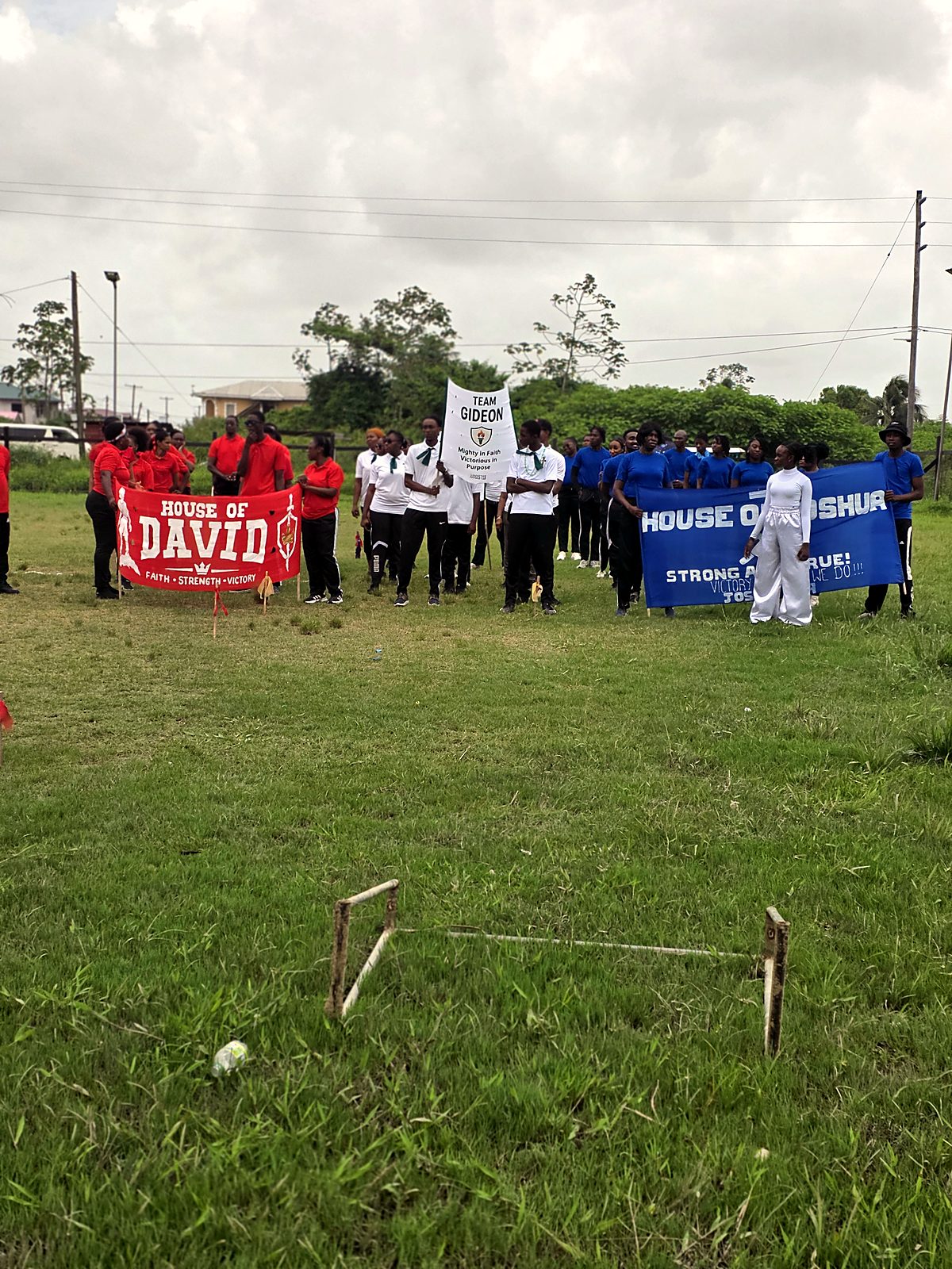 Youth sports day with the church houses and banners
